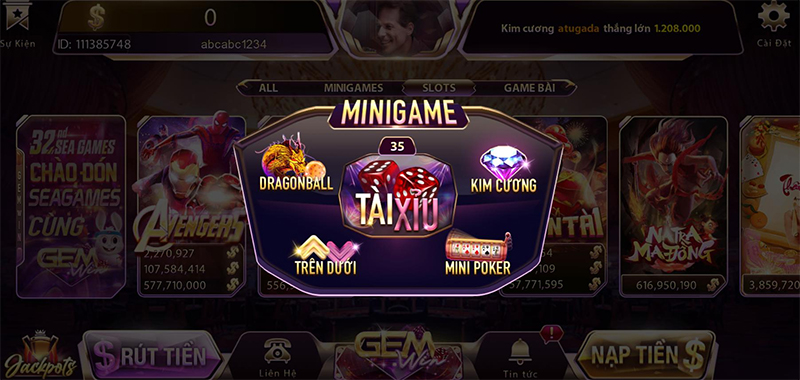 Sảnh Mini games đặc sắc và thú vị tại Gemwin